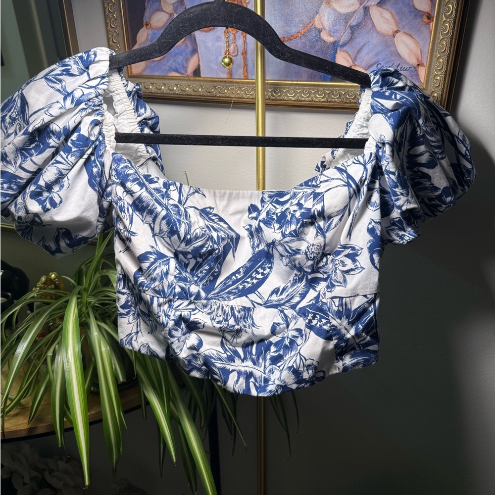 Abercrombie Poplin Off Shoulder Crop Top L Cottagecore